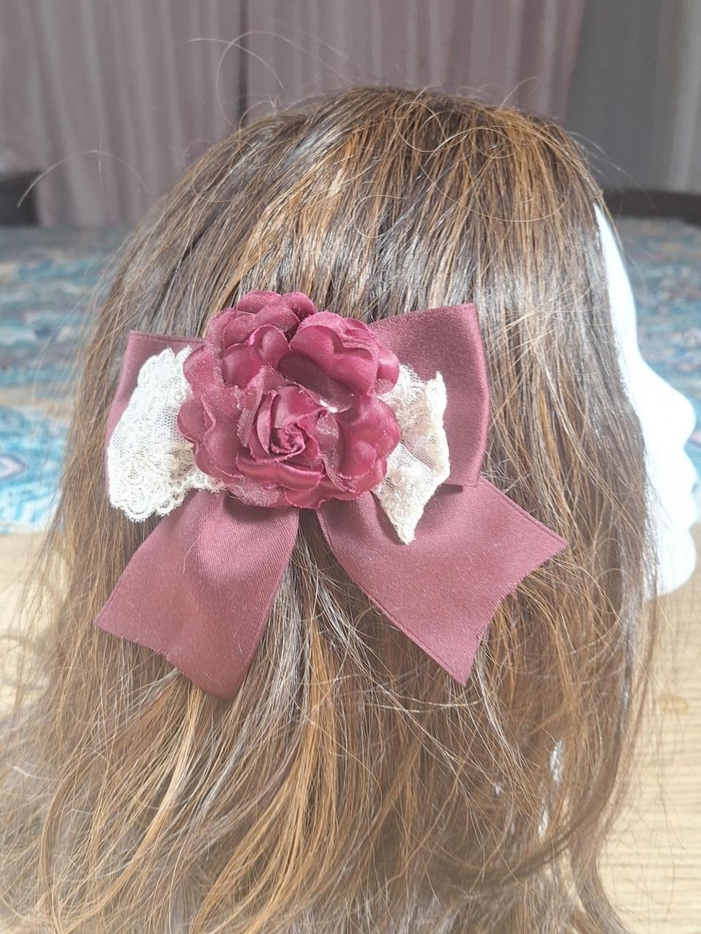 Innocent World Burgundy Floral Lace Hair Bow Clip | Classic Lolita